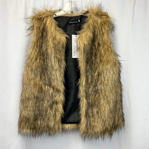 Tanming Jackets & Blazers - Tanming Womens Vest Multicolor Sleeveless Waist Length Open Front Faux Fur M New